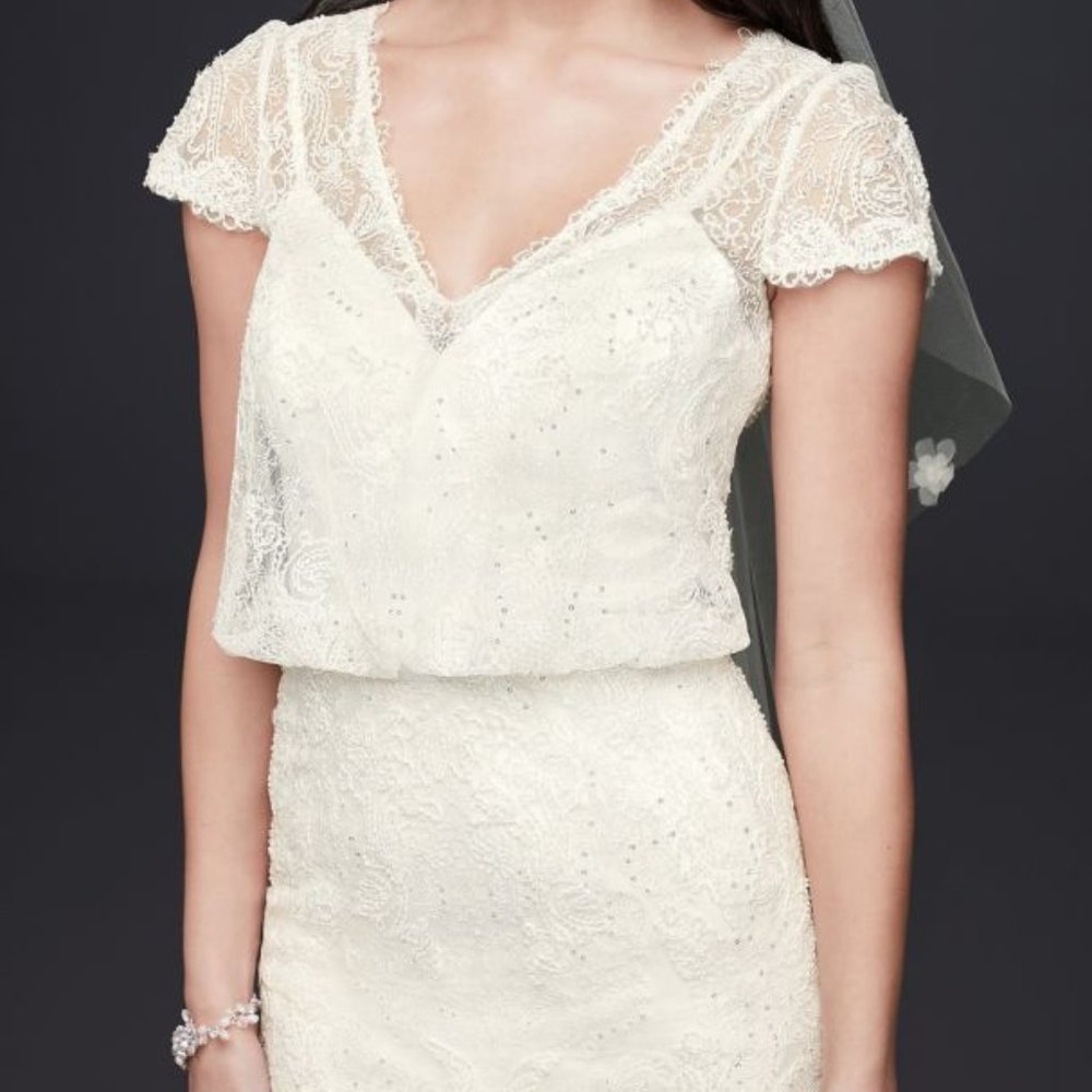 Melissa Sweet Beaded Blouson Two-Piece Sheath Wedding Dress Ivory size 6 - Picture 3 of 6